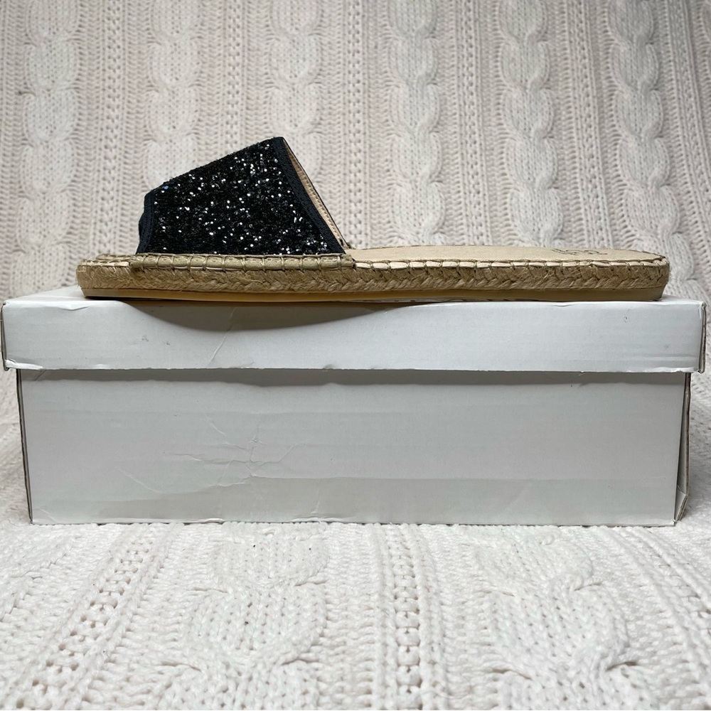 ANDREW STEVENS Candice Espadrille Slide in Black Glitter